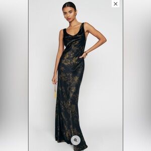 Reformation Black and Gold Floral Maxi Dress